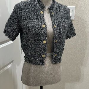 Black Tweed Short Sleeve Jacket